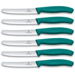Victorinox Swiss Classic Profi Tomaten- und Tafelmesser-Set, 6-teilig, Wellenschliff, Scharfe Klingen, 11 cm, Robuste Kunststoffgriffe, Grün