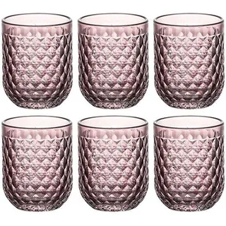 Unyqoos® 6er-Set elegante gerippte Trinkgläser aus Glas, spülmaschinenfest, schwerer Boden – vielseitig für Wein, Whiskey, Saft & Cocktails - Rosa