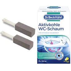 Cleaning Block WC, Toilette-Reinigungsstein mit Griff (2er-pack) & Dr. Beckmann Aktivkohle WC-Schaum | für intensive Sauberkeit in der Toilette | mit Aktivkohle | 3 x 100 g