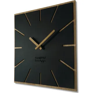 FLEXISTYLE Moderne große Wanduhr quadratisch Holz Exact ECO, Stille, Wohnzimmer, Schlafzimmer, Made in EU (Schwarz, 40 cm)