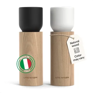 LARS NYSØM Salz und Pfeffermühle Holz Set - Manuelle Salz- und Pfeffermühle mit Keramikmahlwerk - Große Pfeffermühle & Salzmühle für Grobes Salz - Gewürzmühle für Küche oder Tisch (Black/White)