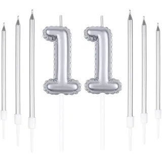 Silber 11th Geburtstagskerze, Silber Zahl 11 Kerzen für Kuchen, Silber dünne Party Kerzen, Happy Birthday Kerzen, Silber Kuchen Kerzen Kuchen Toppers für Mädchen Jungen Frauen Männer Geburtstag Dekor