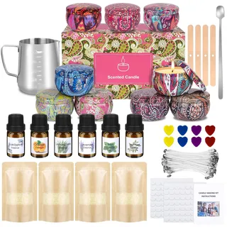 KEARLGMBH Kerzen Selber Machen Set, Candle Making Kit Zubehör Enthalten, Duftkerze Geschenke mit 480g Bienenwachs,9 Dosen,6 ätherisches Öl,Kerzendochte,Dochthalter,Dochte Aufkleber Rührlöffel