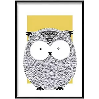Artze Wall Art Poster, Eulen-Skizzen-Stil, 50 cm Breite x 70 cm Höhe, Gelb