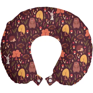 ABAKUHAUS Herbst Reisekissen Nackenstütze, Bär Igel Kaninchen-Entwurf, Schaumstoff Reiseartikel für Flugzeug und Auto, 30x30 cm, Maroon und Multicolor - Braun