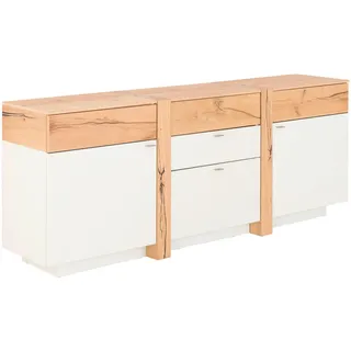 Venjakob Sideboard , Weiß, Eichefarben , Holz, Holzwerkstoff , Eiche , furniert , 2 Fächer , 3 Schublade(n) Schubladen , 196x78x43 cm , Goldenes M , Kleinmöbel, Kommoden, Sideboards