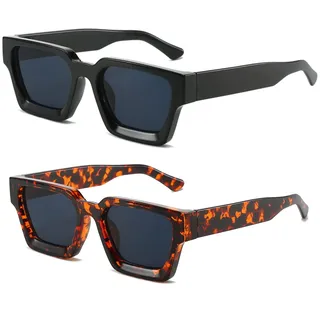 Sonnenbrille Damen Eckig Rechteckige Vintage Sonnenbrille Herren Retro mit UV400 Schutz Trendige Quadratischem Rahmen