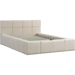 HOME DELUXE | LED Bett aus Teddy-Stoff inkl. Stauraum– Beige, 140 x 200 cm | LED Bett, Bettgestell, Lattenrost - Beige