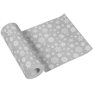 Paw Decor Collection PAW - Tischläufer aus Airlaid (40 cm x 24 m) I Tischdeko für den Weihnachtstisch, Weihnachtsfeiern I Tischdeko Elegant Tischband - Schneeflocken Silber I Snowflakes Silver