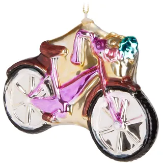 BRUBAKER Fahrrad Pink mit Glitzer - Handbemalte Weihnachtskugel aus Glas - Mundgeblasener Christbaumschmuck Figuren Lustig Deko Anhänger Baumkugel - 12,3 cm