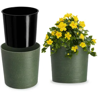 KADAX Blumentopf ⌀ 19cm mit Holzspänen, Übertopf mit Einlage, Topf, Gartenschale, Blumenkübel, Blumentopfschutz für Wohnzimmer, Büro (Grün)