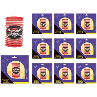 Idena 90290 - Laterne Pirat, 10 Stück, ca. 15,5 x 26 cm, rot-weiße Papierlaternen mit Piratenflagge, Kinder Zuglaterne für Sankt Martin und Lichterfest