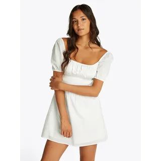Babydollkleid TOMMY JEANS "TJW COTTON VOILE MINI DRESS EXT", Damen, Gr. L (40), N-Gr, beige (ecru), Web, Obermaterial: 100% Baumwolle, unifarben, ausgestellt mini, eckiger Ausschnitt, Puffärmel elastischer Bund, Kleider Babydollkleid, in Mini-Länge, mit Raffungen