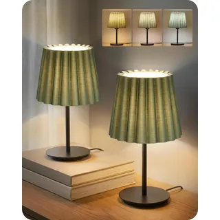GOEBLESON Nachttischlampen 2er Set, Grün und Schwarz, Tischlampe mit Kabel, Fensterbank Lampen mit 2 E27 Birnen, 3 Farbtemperaturen, für Nachttisch, Schlafzimmer, Wohnzimmer, ZJ15TLDP205
