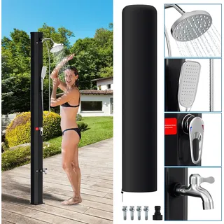 TolleTour Solardusche 35L mit Regenschutz und Handbrause Sommerdusche mit Fußdusche Pooldusche Gartendusche Brause - Schwarz