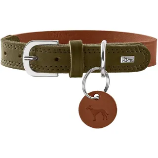 Hunter Hundehalsband LEMVIG, Farbe: Cognac/Oliv, Leder, belastbar & strapazierfähig, angenehm weich, komfortabel, elegant & trendig, Made in Germany, Größe: 50