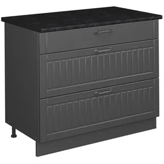 Vicco Küchenunterschrank Fame-Line, Dunkelgrau/Anthrazit, 100 cm, AP Anthrazit , Dunkelgrau, Anthrazit , Holzwerkstoff , 3 Schubladen , Rechteckig , 100x82x60 cm , Küchen, Küchenmöbel, Küchenschränke, Küchenunterschränke