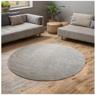 otto home Wollteppich Odenne, rund, Höhe: 10 mm, handgewebter Wendeteppich, melierte Optik, reine Wolle, Wohnzimmer beige|grau Ø 200 cm x 200 cm x 200 cm x 10 mm
