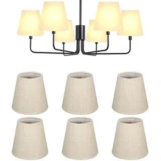 6 Stück Kleine Lampenschirme, Aufstecken E14 Aprikose Barrel Leinen Lampenschirm Modern Simple Clip on Stoff Lampshades für Kronleuchter Wandleuchte Tischlampe
