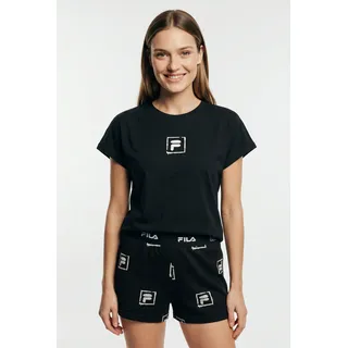 Shorty FILA "WOMAN JERSEY PYJAMAS", Damen, Gr. M, schwarz, Jersey, Obermaterial: 100% Baumwolle, unifarben, regular fit kurz, Rundhals, Homewear-Sets Shorty, mit auffälligem Logodruck, Rundhalsausschnitt