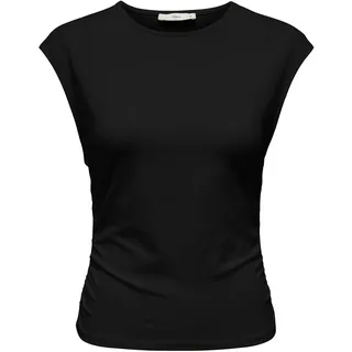 Shirttop ONLY "ONLMIRA CAPSL RUCHING TOP JRS NOOS", Damen, Gr. S, schwarz, Jersey, Obermaterial: 95% Baumwolle, 5% Elasthan, unifarben, regular fit normal, Rundhals, Tops Shirttop, Baumwollmischung, regular fit, Rundhals, Topseller