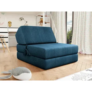 Mirjan24 Sofa Kevin Cord mit Schlaffunktion, Schlafsofa, Bettsessel, Klappmatratze (Farbe: Poso 5) - Blau
