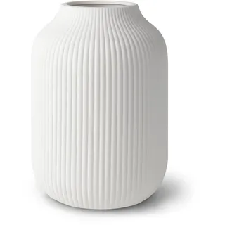 flature Keramik Vase mit Rillen – wasserdichte Blumenvase in Weiß Matt für Schnittblumen Trockenblumen Pampasgras, Große Vase 20cm Hoch als Geschenk Deko für Wohnzimmer Schlafzimmer Büro