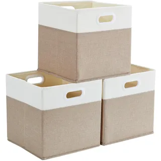 Mangata Aufbewahrungsbox 28x28x28 cm, faltenfrei Stoff Aufbewahrungskörbe für Kleiderkörbe, Körbe, Truhen, Spielzeug (3 er, Helles Khaki/Beige Weiß)