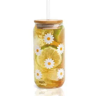 APOMOONS 480 ml Trinkglas mit Strohhalm und Deckel, Aesthetic Gläser Glas mit Strohhalm Deckel Trinkglas Tumbler Matcha Gläser Matcha Latte Glas für Smoothies und Getränke