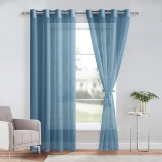 DWCN 2er Set Sheer Voile Vorhänge mit Ösen Transparente Gardinen für Schlafzimmer Kinderzimmer Wohnzimmer, Dunkelblau, 225x140cm(HxB)