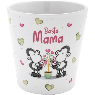 Sheepworld Blumentopf mit Motiv Mama | Blumenübertopf aus Steinzeug, Höhe 10,5 cm, mit Spruch und Geschenk-Banderole | Geschenk Blumen, Geburtstag | 47522