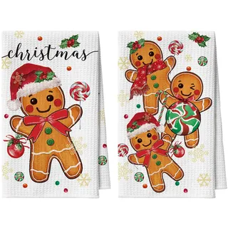 Artoid Mode Lebkuchenmann Kekse Lollipop Weihnachten Bar Küchentücher Geschirrtücher, 42x65 cm Mikrofaser Saugfähig Küchen Reinigung Deko 2er Set