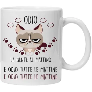 Lustige Katzentassen - Ich hasse Menschen am Morgen. Das lustigste Katzentasse Geschenk Gadget | Tasse Lustige Freunde (Weiß)