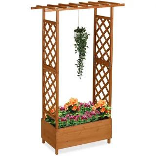 Relaxdays Blumenkasten mit Rankgitter & Dach 183 x 110 x 44 cm Braun