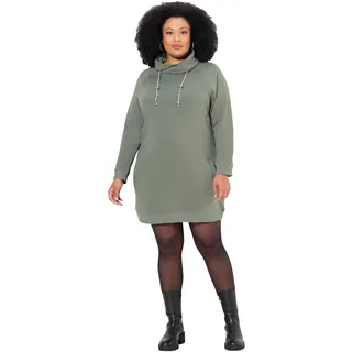 Ulla Popken Damen große Größen Übergrößen Plus Size Sweatkleid, Stehkragen, Langarm, Taschen grau 50+ 825247194-50+