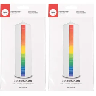 Rayher Hobby 31544990 Verzierwachs Regenbogen, Querstreifen, Verzierwachsplatte 20 x 10 cm, Wachsfolie zum Kerzen verzieren, Kerzenwachs, Wachsfolie (Packung mit 2)