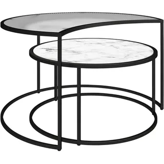 Mid.you Couchtischset , Weiß , Metall, Glas, Holzwerkstoff , rund , Flachrohr , 45x62x78 cm , gastro- und objekttauglich, einfacher Aufbau , Wohnzimmer, Wohnzimmertische, Couchtische, Couchtische Glas