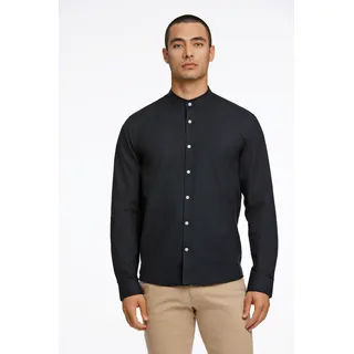 Langarmhemd LINDBERGH, Herren, Gr. M, N-Gr, schwarz, Stoff, Obermaterial: 97% Baumwolle, 3% Elasthan, slim fit normal, Rundhals, mit Knöpfen 2-Knopf-Manschette mit Knöpfen, Hemden Langarmhemd, mit Stehkagen