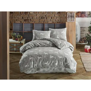 Bettwäsche aus Flanell 140x220, 70x90 Escama grau - Grau, Weiß