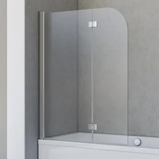 Schulte Duschabtrennung für Badewanne Breathe, 112 x 142 cm, 2-teilig, 5 mm Sicherheitsglas (ESG) Klar hell, Profile und Scharniere in Chromoptik - Silber