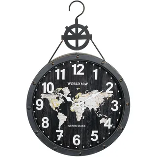 Wanduhr Pascal, Metall, Weltkarte maritimes Design, 40,5x61x8 cm, ZEP