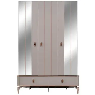 Luxus Kleiderschrank Kinderschrank Holzschrank Schrank Beige Spiegel - Beige