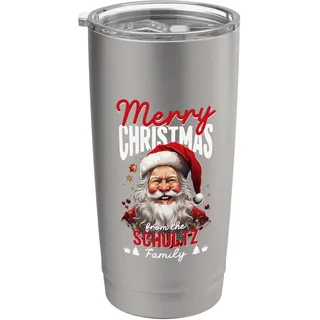 Frohe Weihnachten von der Schultz Familie Weihnachtsmann Kostüm Doppelwandiger Edelstahl-Thermobecher