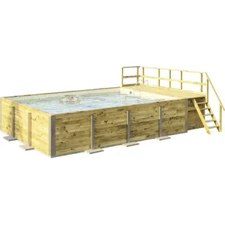 Aufstellpool Holzpool-Set Weka 595 rechteckig 650x490x201 cm inkl. Bodenschutzvlies, Filteranlage, Filtersand, Innenausk