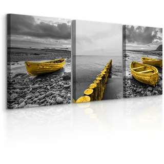 Muralo Leinwandbilder 3-es Set Boote Meer 3D , Textil , Landschaft/Berg, Wasser/Strand/Meer , Rechteckig , 90x40 cm , Bilder & Rahmen, Bilder