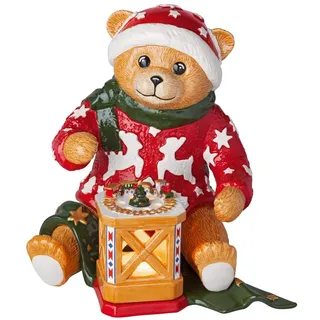 Villeroy & Boch - Christmas Toys Memory Dekofigur Teddy mit Windlicht Bunt, Handbemalt, Weihnachtsdekoration Nostalgie, Weihnachtsdeko Bär, Teddy Deko Weihnachten, Premium Porzellan