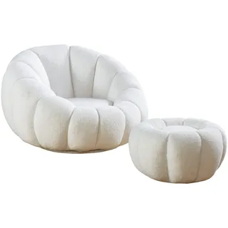 SalesFever Sessel Bonn Polyester 97 x 65 x 95 cm Weiß mit Hocker