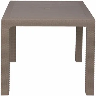 Quadratischer Gartentisch 80 x 80 cm aus PP-Kunststoff, Rattan-Effekt, Taupe, Esté