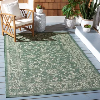 Safavieh Geometrisch Teppich für Innen - & Außenbereich - Wasserdicht - Courtyard Collection, Kurzer Flor, Grün und Beige, 160 x 230 cm