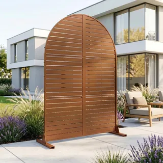 casa.pro Trennwand Nodepp 180x90 cm wetterfest Rundbogenform Stahl Braun | Balkon Sichtschutz, Windschutz, Sonnenschutz, Raumteiler, Raumtrenner, outdoor, indoor, für Garten, Balkon, Terasse